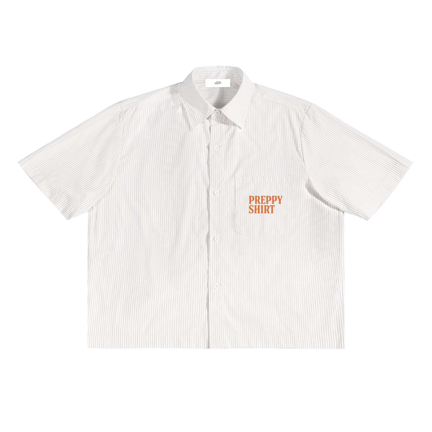 "Preppy Shirt" in Terracotta Font - Oversized Vertical Stripe Boxy Shirt