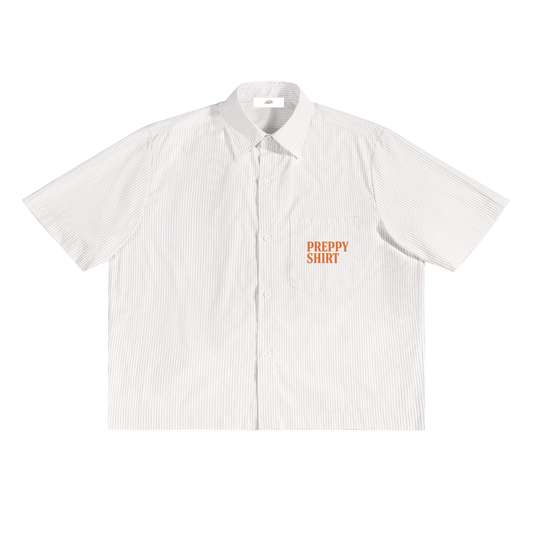 "Preppy Shirt" in Terracotta Font - Oversized Vertical Stripe Boxy Shirt