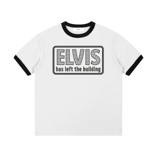 "ELVIS has left the building" - Contrast Edge Ribbed Crewneck T-Shirt
