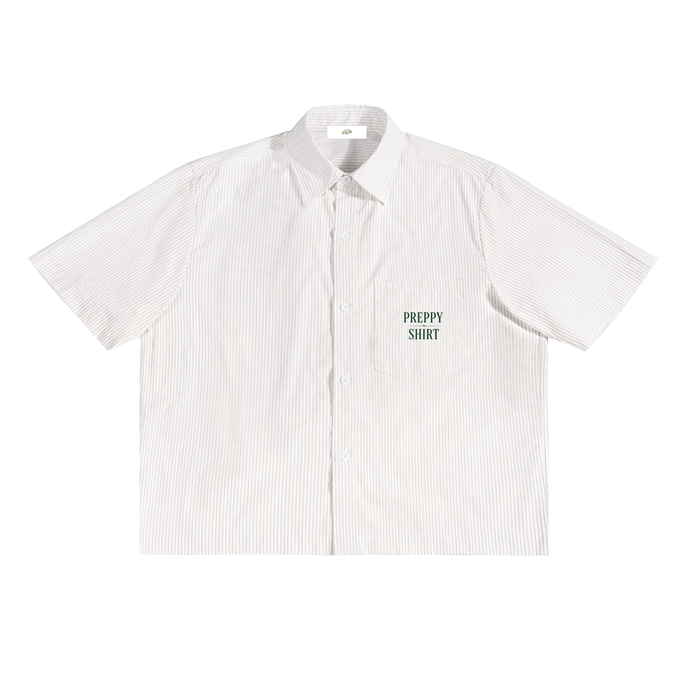 "Preppy Shirt" in Green Font - Oversized Vertical Stripe Boxy Shirt