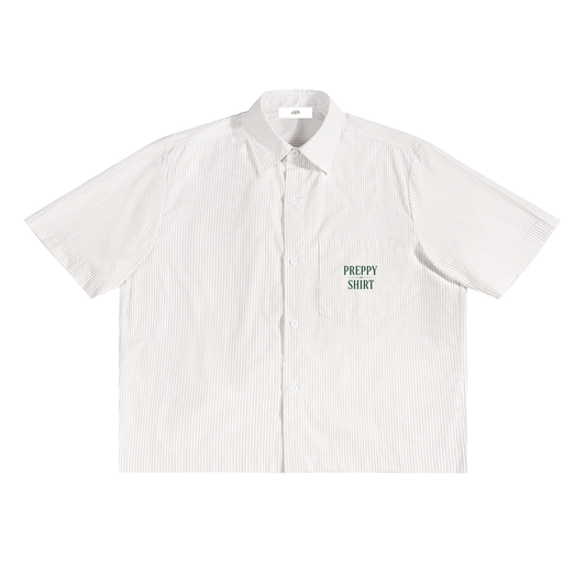 "Preppy Shirt" in Green Font - Oversized Vertical Stripe Boxy Shirt