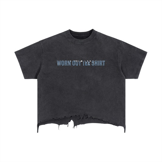 "Worn Out Tee Shirt" - Vintage Wash Boxy Distressed Hem T-Shirt