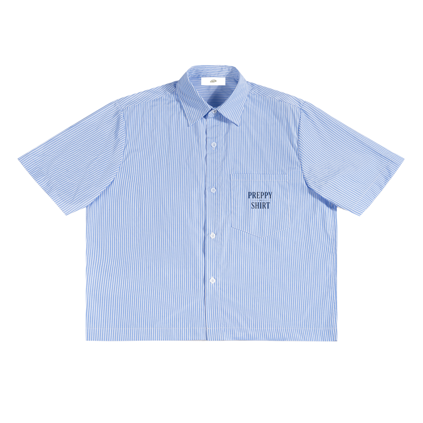 "Preppy Shirt" in Blue Font - Oversized Vertical Stripe Boxy Shirt