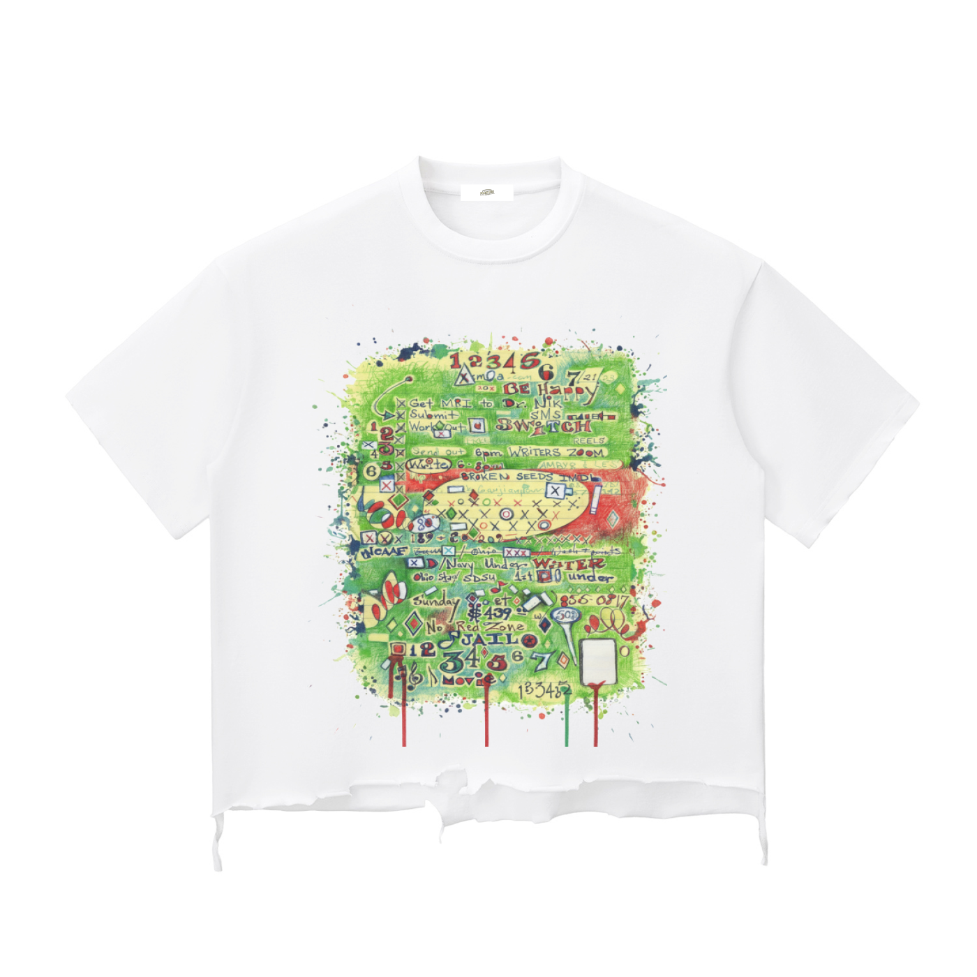 "Godbey Graphic Tee 1" - Snow Wash Raw-Hem Boxy T-shirt