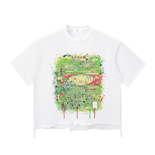 "Godbey Graphic Tee 1" - Snow Wash Raw-Hem Boxy T-shirt