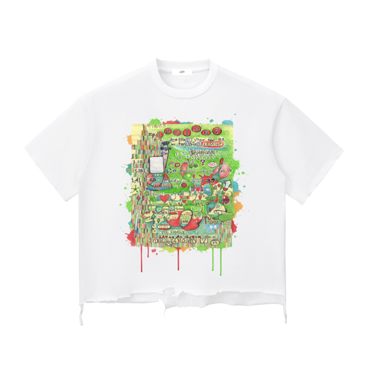 "Godbey Graphic Tee 2" - Snow Wash Raw-Hem Boxy T-shirt