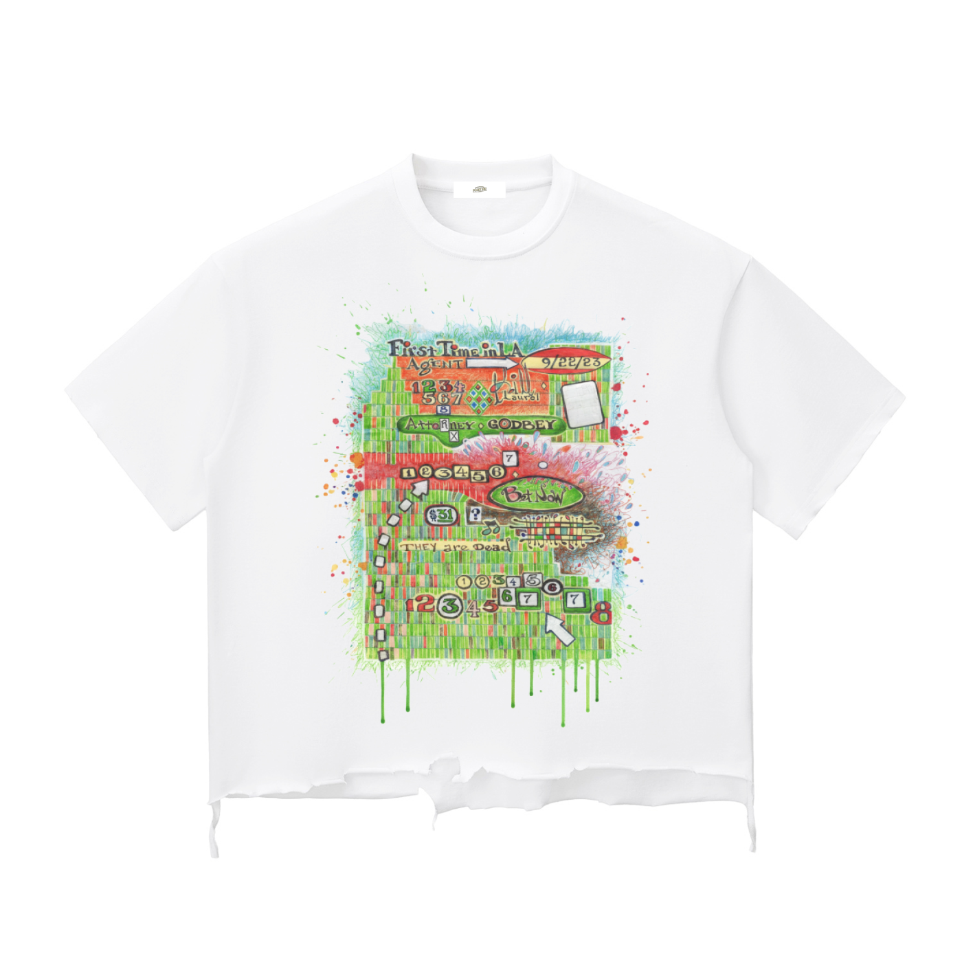 "Godbey Graphic Tee" 3 - Snow Wash Raw-Hem Boxy T-shirt